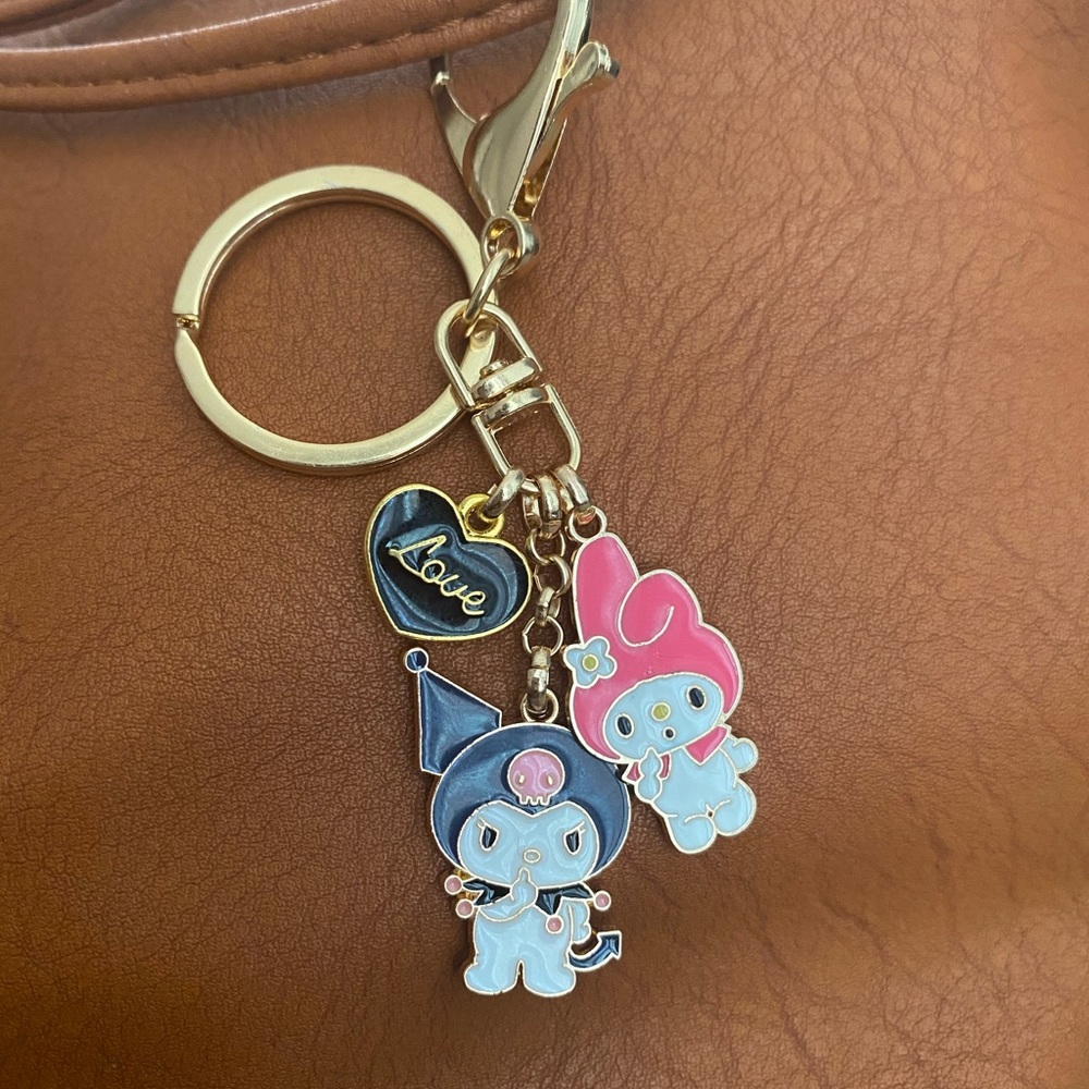 Kuromi and my melody enamel keyring purse charm